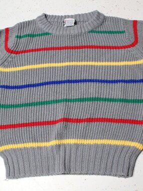 90's knitted Sweater Grey Strip kids M 5/6